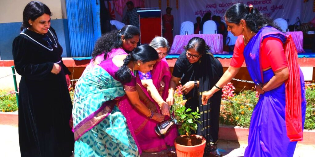 Nurturing Hope: International Women’s Day was marked with some greening effort by activists and workers associated with Cividep’s partner organisation Sadhana. Also, workers got to know more about POSH Act, Maternity Benefit Act, PF and ESI Acts, and grievance redressal mechanisms at a legal awareness programme conducted by advocate Ashwini Obulesh.